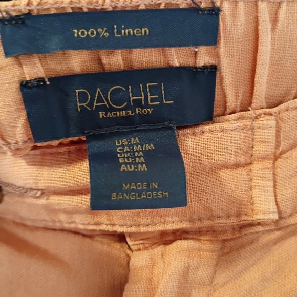 Rachel Rachel Roy Pants Womens Medium Orange 100% Linen Cargo Elastic  Waist - Picture 9 of 10